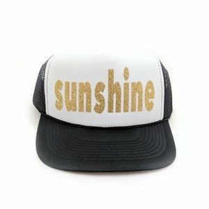 sunshine gold glitter on b/w trucker hat